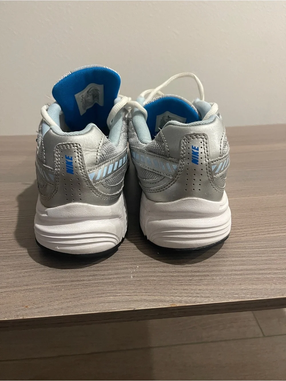 Nike Kids Silver Sneakers with Light Blue Swoosh - Picture 5 of 6